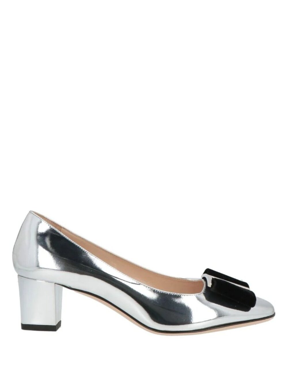 NEW Tom Ford Black Bow Silver Leather Chunk Heel Pumps 55MM 38.5